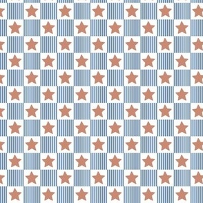 American 4th of july racer check pattern stars in gingham plaid design in vintage blue vintage red on white 