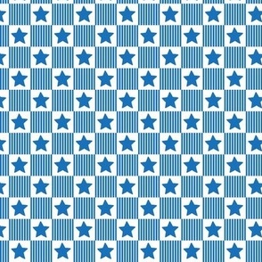 American 4th of july racer check pattern stars in gingham plaid design in classic blue on white 