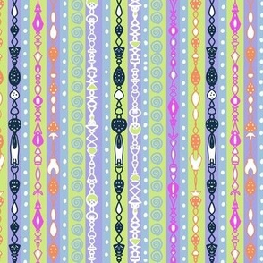 Honeydew, lilac and sky blue stripes with symmetrical line patterns