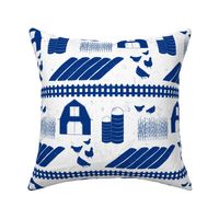 Folky Farmyard in bold blue and white woodblock