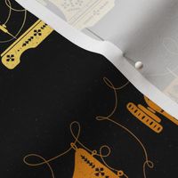 Vintage Sewing Machines Stripes Shades of Yellow Orange on Black