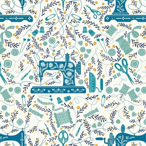 Vintage Sewing Love Shades of Blue and yellow