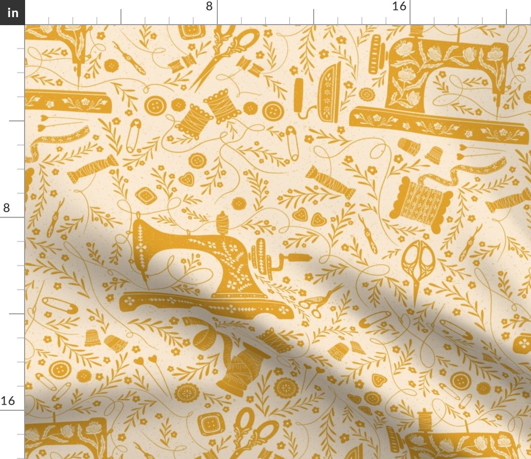 Vintage Sewing Love Retro Yellow