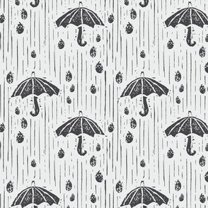 Umbrellas in the Rain - Black & White