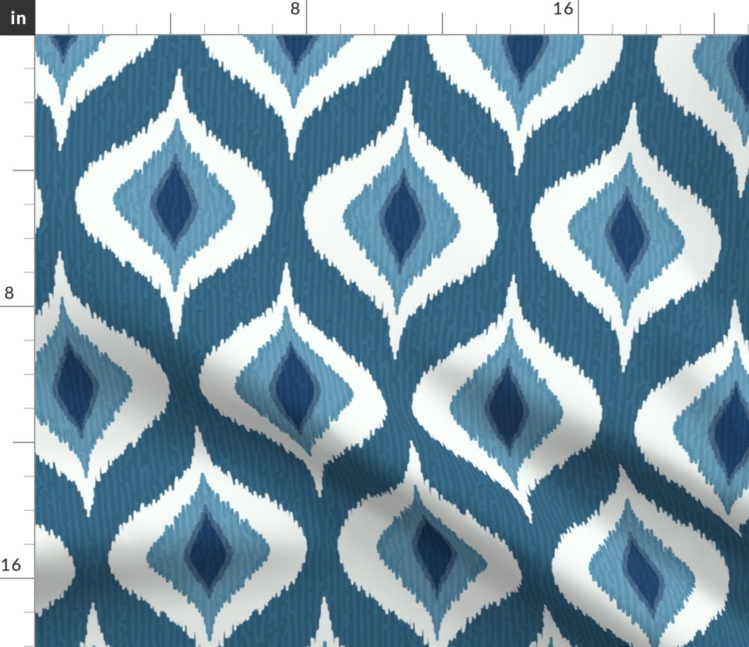 Ikat waves indigo teal XL wallpaper scale by Pippa Shaw