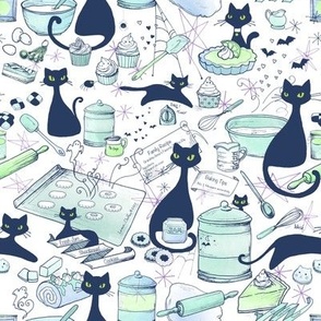 Baking Time // Black Cat Cafe // white and blue