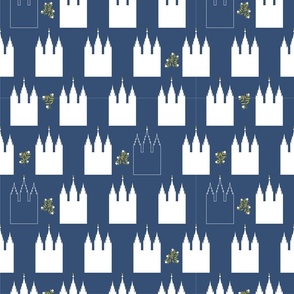 Small - Floral Modern LDS Temple - Salt Lake City on Navy Blue Background