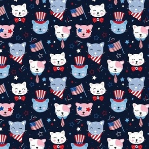 Cats celebration 4th of July - America national holiday patriot kittens pets confetti stars and American flag kids design red blue on navy blue night SMALL