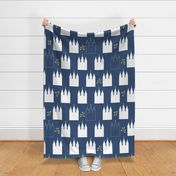 Large - Floral Modern LDS Temple - Salt Lake City on Navy Blue Background