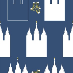 Large - Floral Modern LDS Temple - Salt Lake City on Navy Blue Background