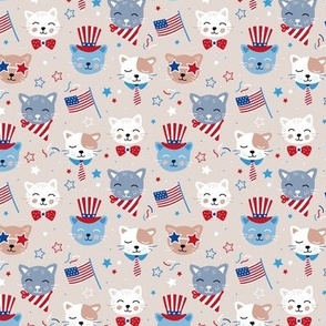Cats celebration 4th of July - America national holiday patriot kittens pets confetti stars and American flag kids design red blue on beige sand SMALL