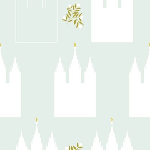 Large - Floral Modern LDS Temple - Salt Lake City on Mint Background