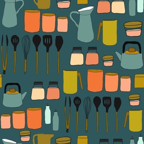 Vintage Modern Kitchen  - Bright Colors on Teal