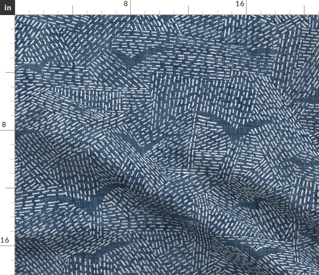 Sashiko Seagulls in Indigo Blue (xl scale) | Hand stitched birds, Japanese sashiko stitching on deep blue linen texture, kantha quilt, ocean decor, blue and white rustic bird pattern.