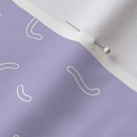 Retro swirls and sprinkles minimalist trendy pop design nineties vibes outlines white on lilac purple