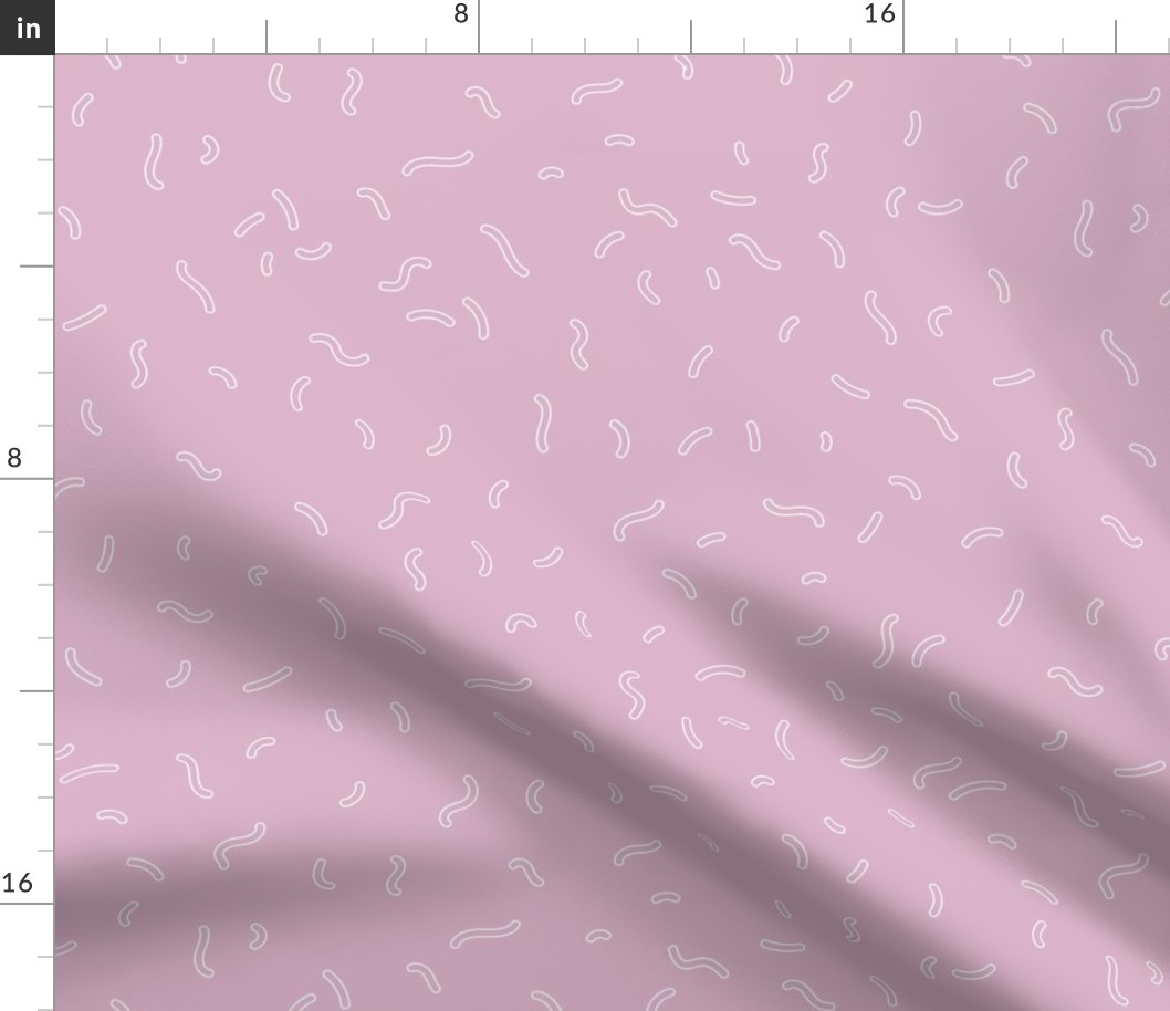 Retro swirls and sprinkles minimalist trendy pop design nineties vibes outlines white on pink