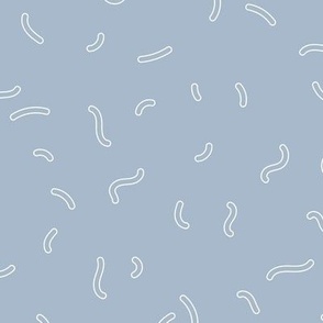 Retro swirls and sprinkles minimalist trendy pop design nineties vibes outlines white on moody blue winter