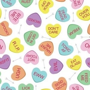 Rude Conversation Hearts Pastels on White