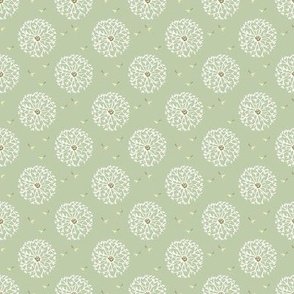 Wishes on the Wind in Sage Green Floral Dandelion Polka Dots