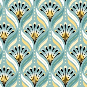 Blooms over Blooms - Scandi Florals - yellow white on teal 