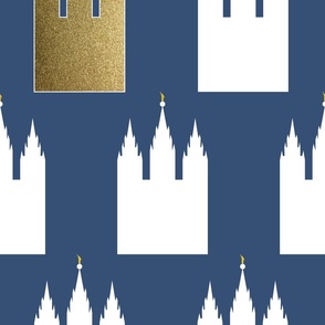 Large - Gold Foil Modern LDS Temple - Salt Lake City on Navy Background