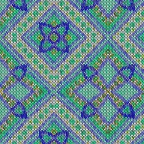 Knitted Diagonal Squares, aqua, 6 inch