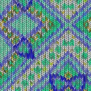 Knitted Diagonal Squares, aqua, 12 inch