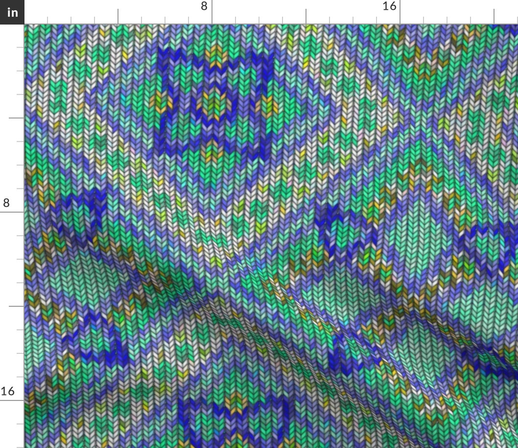 Knitted Diagonal Squares, aqua, 16 inch