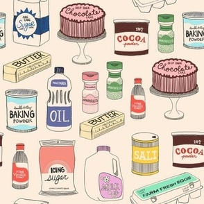 Bake a Chocolate Cake Pink + colorful line art ingredients