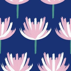 Large - Oil Painting Florals on Navy Background