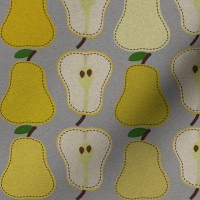 (M) Felt Pears Stitched onto Felt//Yellow on Gray