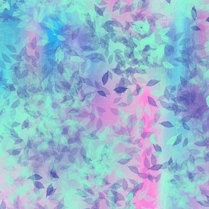 Ethereal paint with tiny leaves pink, turquoise and blue, small non