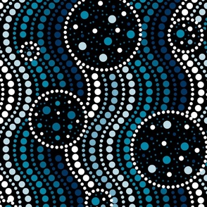 Infinite Dots- Space Stripes Bohemian Mandala- Azure Blue Ombre- Large Scale