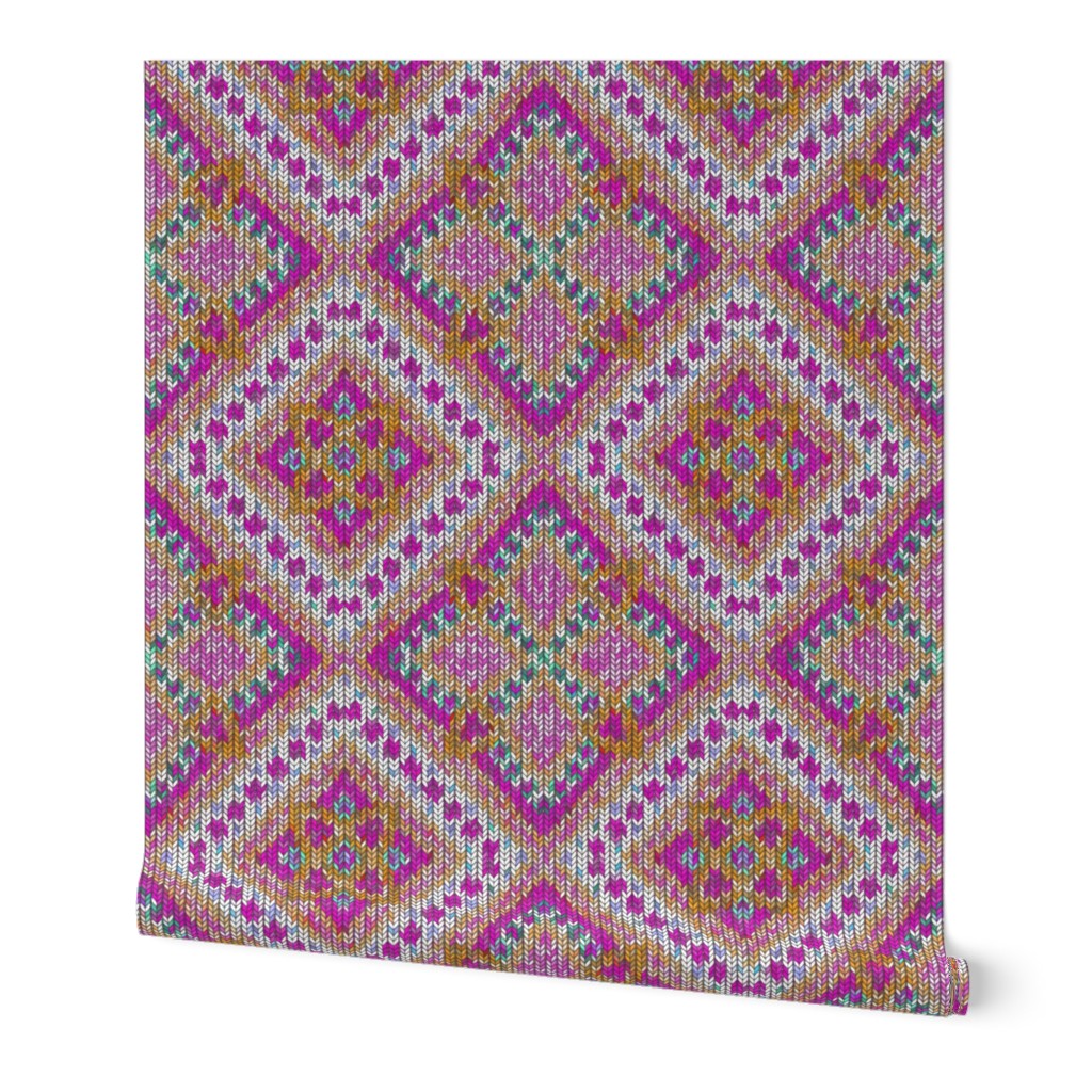 Knitted Diagonal Squares, pink, 24 inch