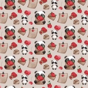 Cute Valentine's Day Panda Love Letters Pattern Beige