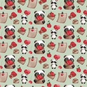 Cute Valentine's Day Panda Love Letters Pattern Green