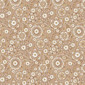 Boho daisy paisley - sand brown, white, sage, yellow - small scale