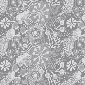 Bold florals Grey and White_Jumbo Large Scale