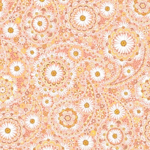 Sweet daisy paisley - peach pink, yellow, white and brown