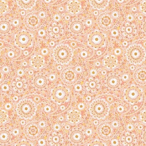 Sweet daisy paisley - peach pink, yellow, white and brown - small scale