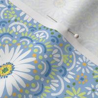 Fresh daisy paisley - sky blue, spring green and orange