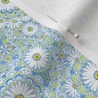 Fresh daisy paisley - sky blue, spring green and orange - small scale