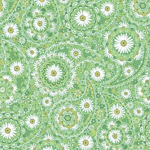 Green daisy paisley - spring green, sunny yellow and white 