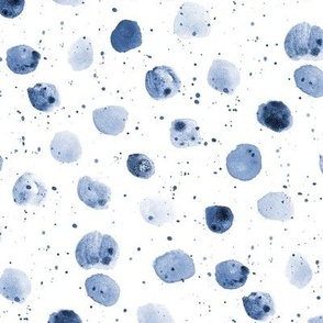 Indigo watercolor polka dot mess - boho blue abstract spots with splatters a877-2