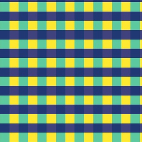 Blue, yellow and teal gingham - Medium scale