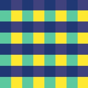 Blue, yellow and teal gingham - Large scale