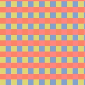 Coral, yellow and blue gingham - Medium scale