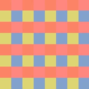 Coral, yellow and blue gingham - Large scale