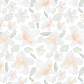 Medium Cream Watercolor Flowers White Background