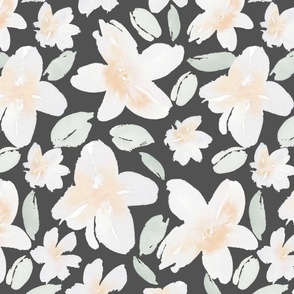 Large Cream Watercolor Flowers Gray Background